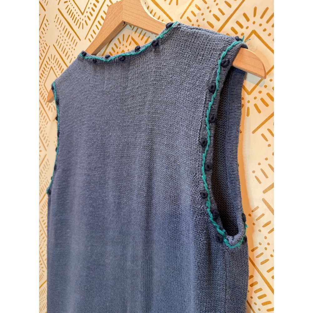 Vintage Cottagecore Sweater Vest Women M Blue Floral Embroidered Crochet Nature - Picture 6 of 9
